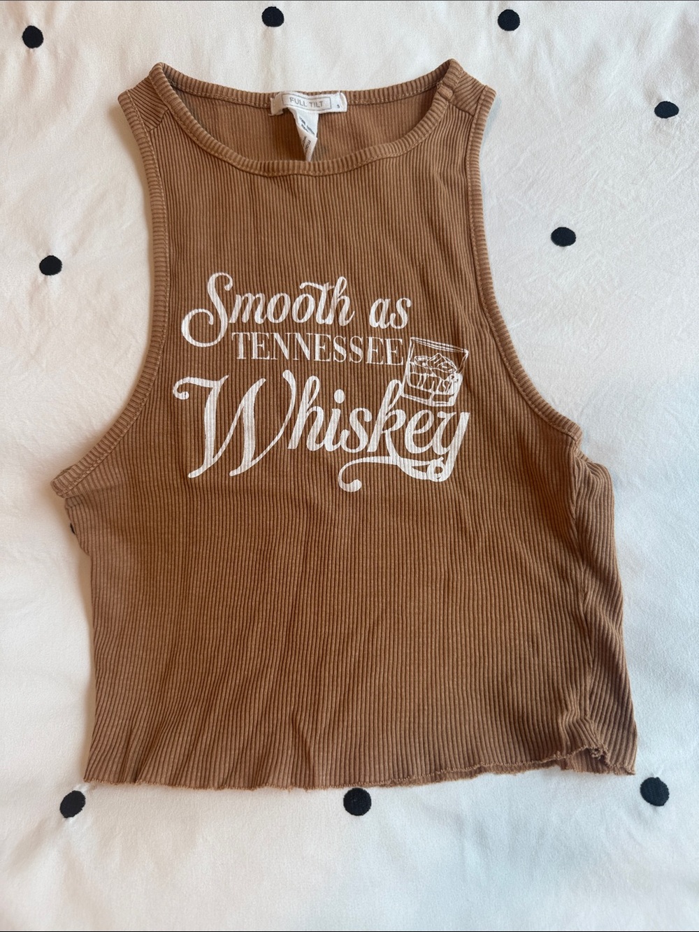 Together Brown Ribbed Crop Tank with White 'Smooth as Tennessee Whiskey' Graphic